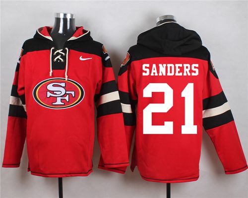 Nike 49ers #21 Deion Sanders Red Player Pullover NFL Hoodie - Click Image to Close